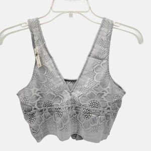 Aerie Best Lace Longline Bralette Top in Heather Grey Size Medium NWT